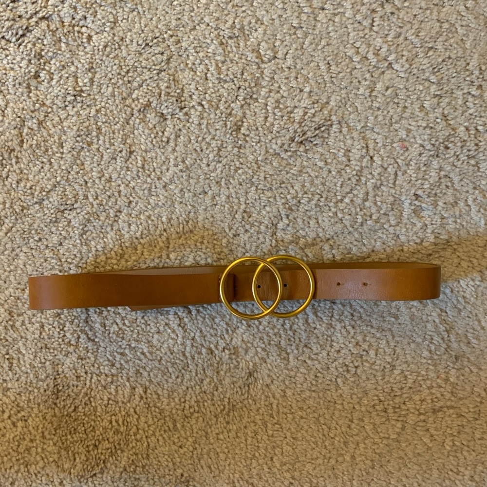 Double ring brown faux leather belt
